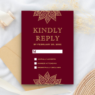 Guld Burgundy Mehendi Henna Indiskt Bröllop OSA Kort