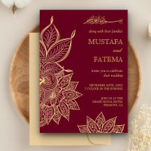 Guld Burgundy Mehendi Henna Islamisk Bröllop