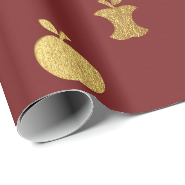 Guld Burgundy Metallic Apple Fruit Crimson Srap Presentpapper (Rullad Hörn)