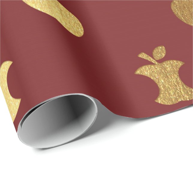 Guld Burgundy Red Vin Metallic Apple Bordeaux Presentpapper (Rullad Hörn)