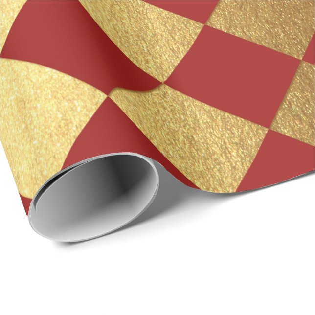 Guld Burgundy Red Vin Metallic Square Chessboard Presentpapper (Rullad Hörn)