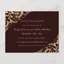 Guld Burgundy Vintage Blommigt Bröllop spara datum