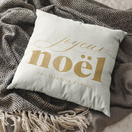 Guld burlap joyeux noël Anpassningsbar Efternamn j Kudde