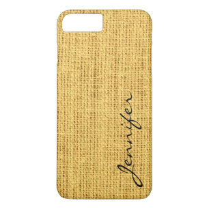 Guld Burlap Rustic Linen Monogram