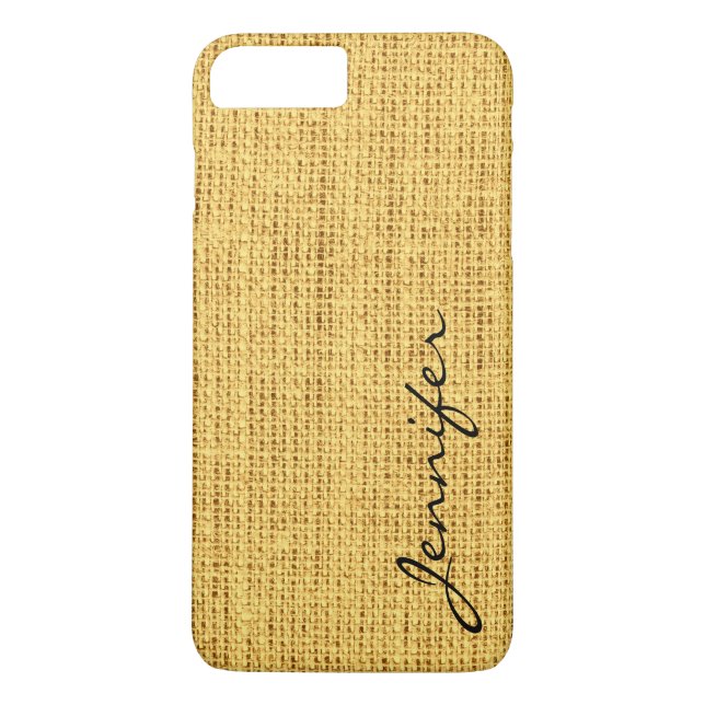 Guld Burlap Rustic Linen Monogram Case-Mate iPhone Skal (Baksida)