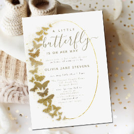 Guld Butterflies Elegant Boho Ram Baby Shower Inbjudningar