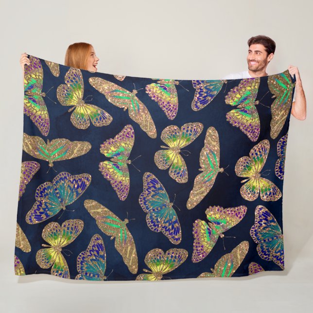 Guld Butterflies Glitter Watercolor Mönster Fleecefilt (På plats)