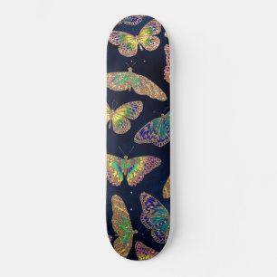 Guld Butterflies Glitter Watercolor Mönster Mini Skateboard Bräda 18,5 Cm