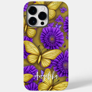 Guld Butterflies Lila blommor Personlig Namn