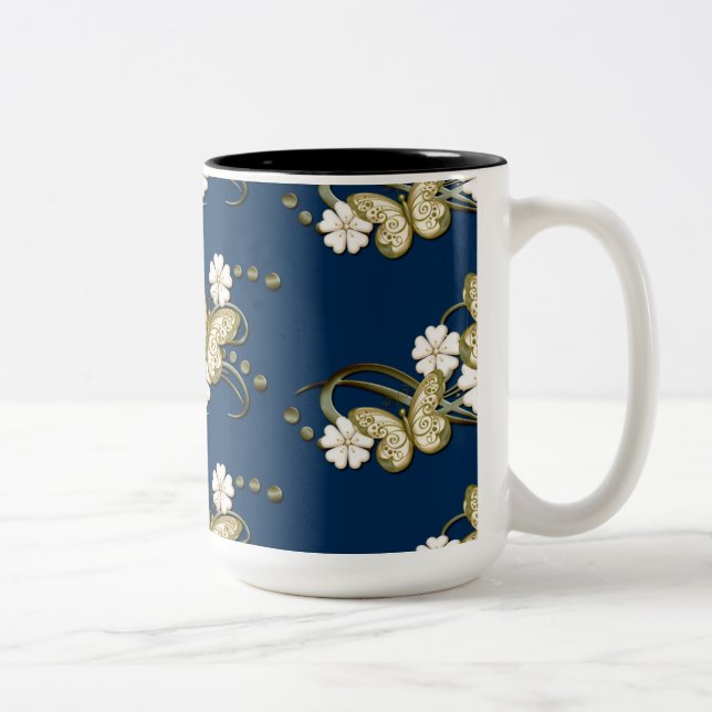 Guld Butterflies Mönster Decorative Blommigt Mugg (Höger)
