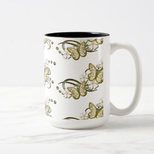 Guld Butterflies Mönster Decorative Blommigt Mugg