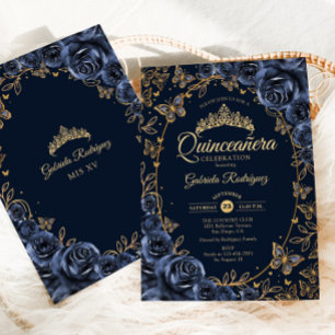 Guld Butterflies Ro Quinceanera Inbjudningar
