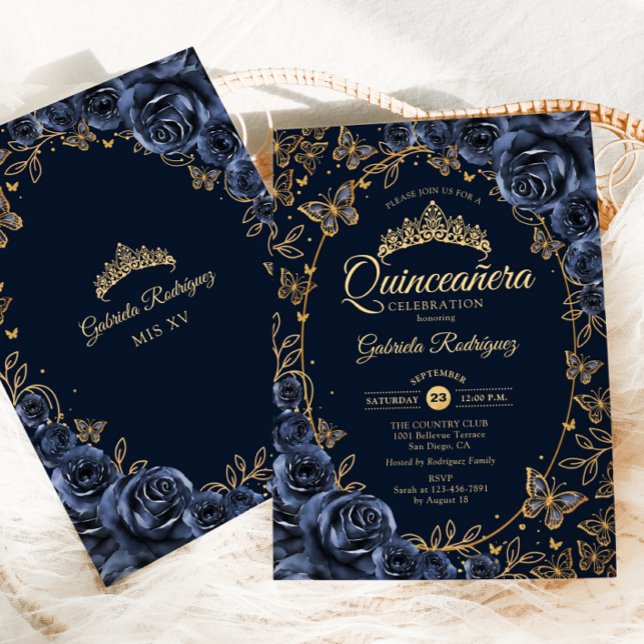 Guld Butterflies Ro Quinceanera Inbjudningar (Skapare uppladdad)