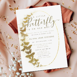 Guld Butterflies Simple Boho Ram Baby Shower Inbjudningar