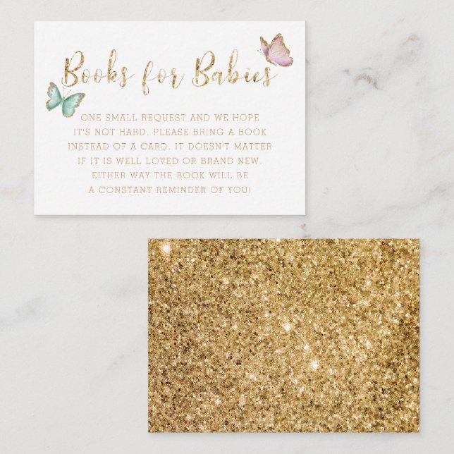 Guld Butterflies TWILLINGAR Baby Shower Bok Reques Tilläggskort (Fram/baksida)