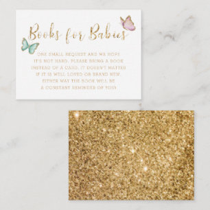 Guld Butterflies TWILLINGAR Baby Shower Bok Reques Tilläggskort