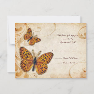 Guld Butterflies Vintage bröllop OSA Kort