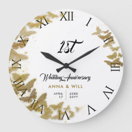 Guld Butterflies Wandefrio Boho Bröllop-årsdagen Stor Klocka