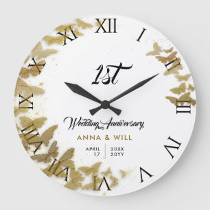 Guld Butterflies Wandefrio Boho Bröllop-årsdagen Stor Klocka