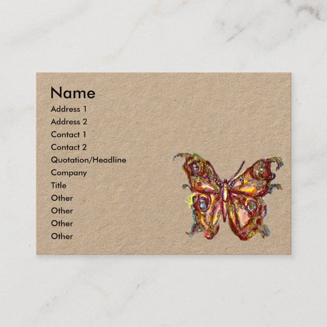 GULD BUTTERFLIGEN I BLUE Kraft Papper Visitkort (Framsida)