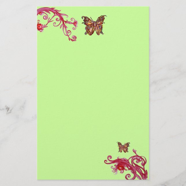 GULD BUTTERFLIT, grönten för röd rosa Brevpapper (Framsida)