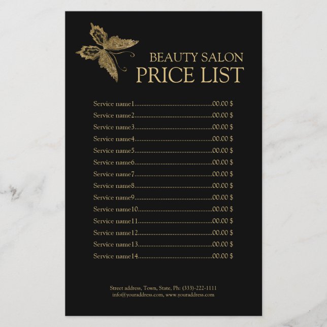 Guld Butterfly Beauty Care Black Pris List Flyer (Framsidan)