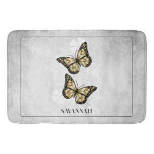 Guld Butterfly Blommigt Personlig Bath Mat Badrumsmatta