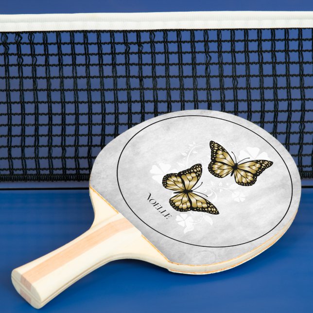 Guld Butterfly Blommigt Ping Pong Paddle Pingisracket (Insitu)