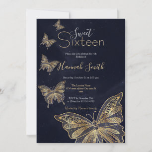 Guld Butterfly Celestial Aesthetic Inbjudningar