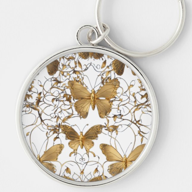 Guld Butterfly Dekorativ kudde: Rund Silverfärgad Nyckelring (Framsidan)