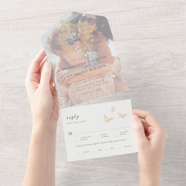 Guld Butterfly Elegant Romantic Photo One Bröllop (Tearaway)