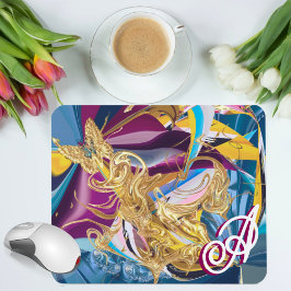 Guld Butterfly Fantasy Monogram Liquid Abstrakt Musmatta