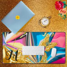 Guld Butterfly Flower Monogram Liquified Abstrakt