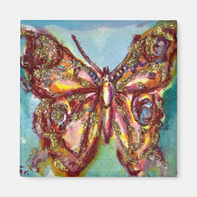 GULD BUTTERFLY I BLUE MAGNET (Framsidan)