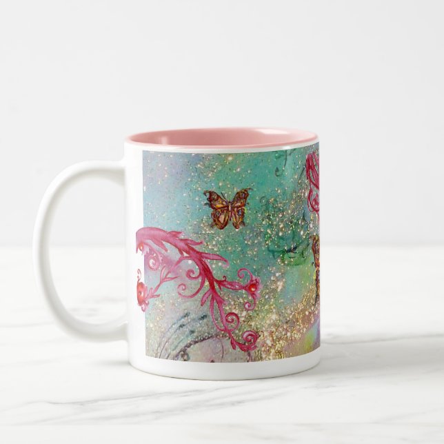 GULD BUTTERFLY I SPARKLES 2 rosa röd blå grönt Två-Tonad Mugg (Vänster)