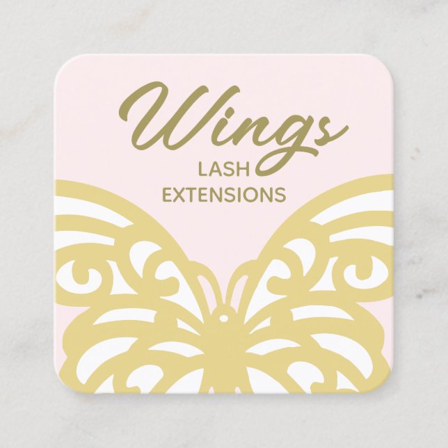 Guld Butterfly Modern Beauty Gult Modern Rosa Fyrkantigt Visitkort (Framsida)