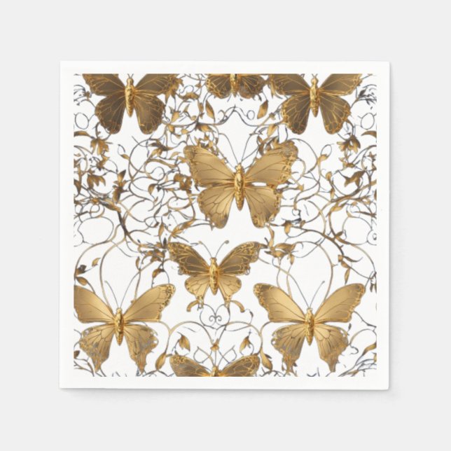 Guld Butterfly Papper Napkins Pappersservett (Framsidan)