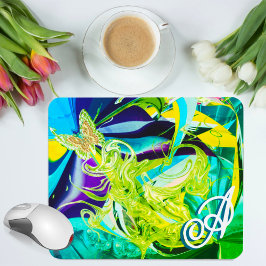 Guld Butterfly Swirls Monogram Flytande Abstrakt Musmatta