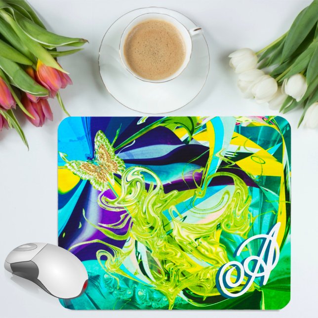 Guld Butterfly Swirls Monogram Flytande Abstrakt Musmatta (Skapare uppladdad)