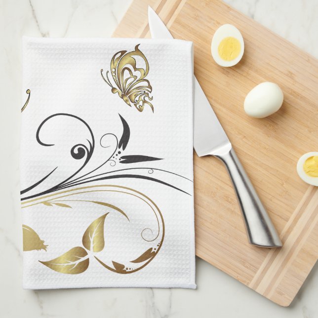 Guld Butterfly Tattoo Art American MoJo Kitchen to Kökshandduk (Vikt i Fjärdedel)