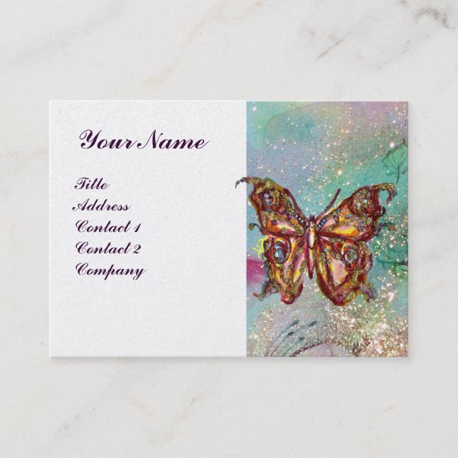 GULD BUTTERFLY,TEAL AQUA BLUE SPARKLES White Pearl Visitkort (Framsida)
