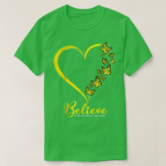 Guld Butterfly tror att medvetenheten om barncance T Shirt (Design framsida)