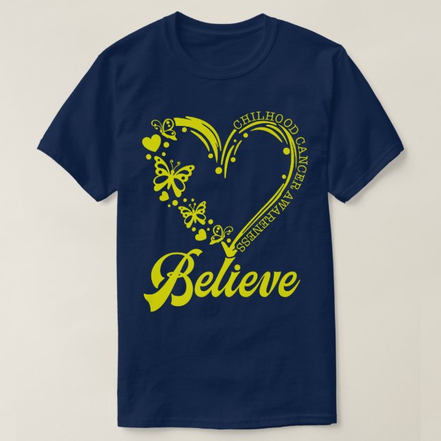 Guld Butterfly tror att medvetenheten om barncance T Shirt (Design framsida)