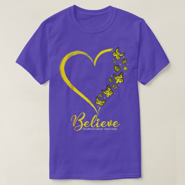 Guld Butterfly tror att medvetenheten om barncance T Shirt (Design framsida)