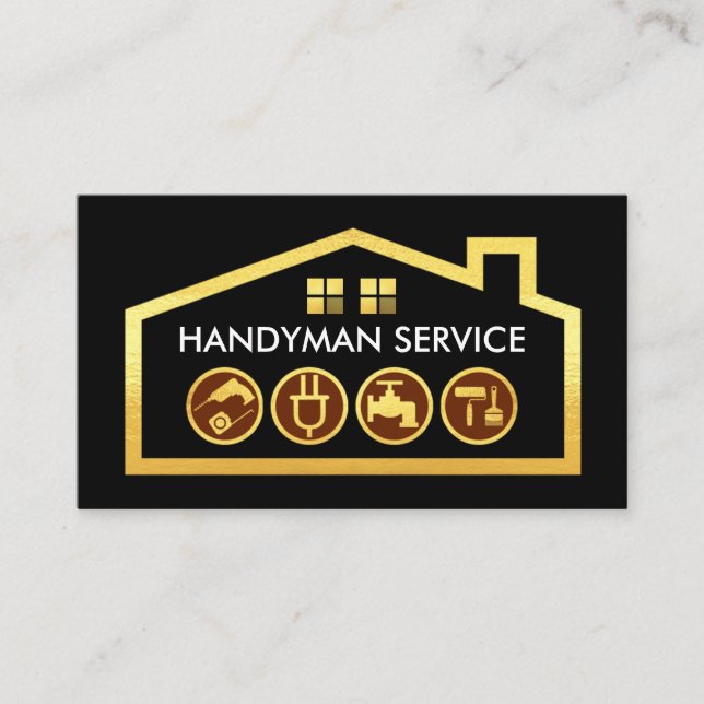 Guld Byggnad Handyman Verktyg Ram Visitkort (Framsida)