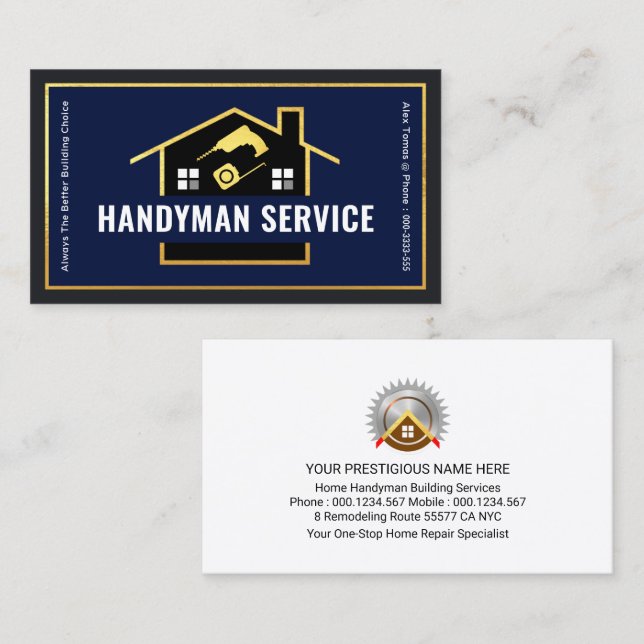 Guld Byggnad Handyman Verktyg Ram Visitkort (Fram/baksida)