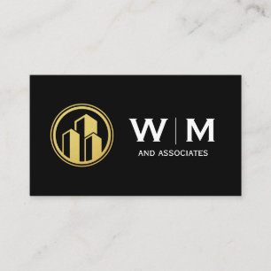 Guld Byggnad Logotyp Monogram Visitkort