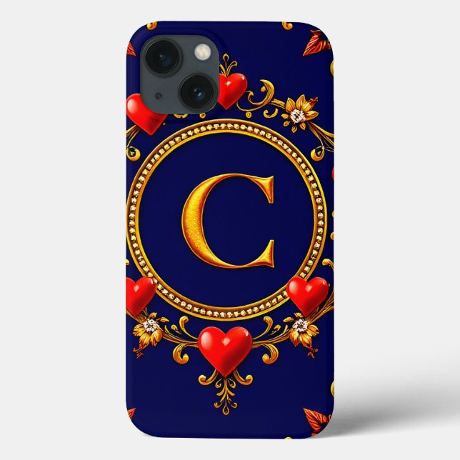 Guld C Monogram Hjärtram Elegant Kärlek (Baksida)