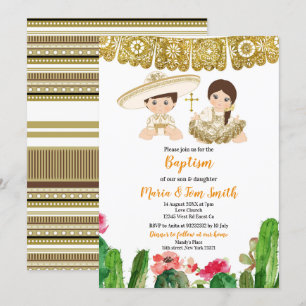 Guld Cactus Baptism Fiesta Twin-inbjudan Inbjudningar
