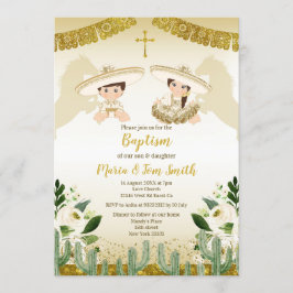 Guld Cactus Birthday Baptism Fiesta Twin Inbjudningar